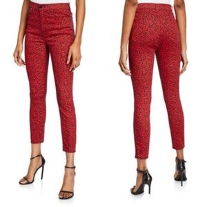 Alice + Olivia High Rise Ankle Skinny Jeans Mini Leopard Ruby/Black Size 29 BWOT